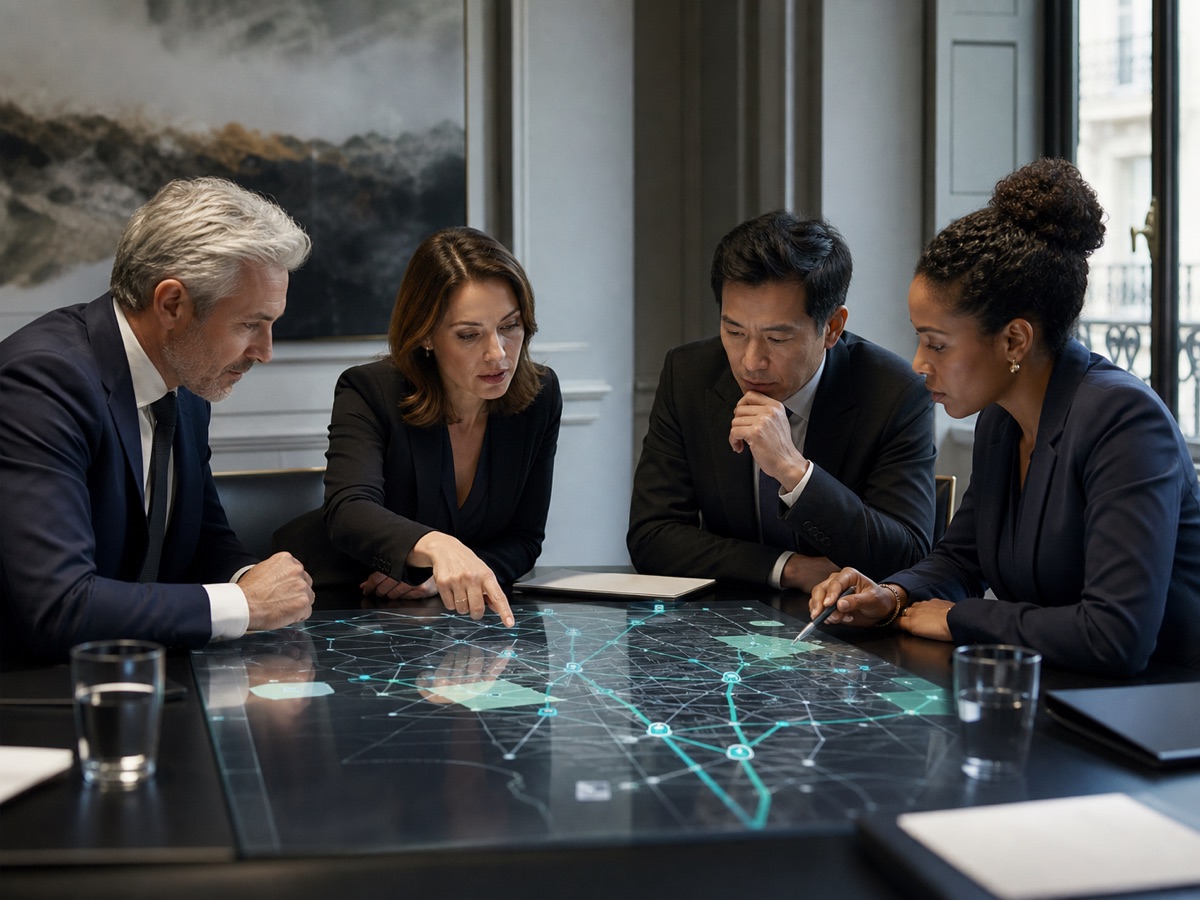 Senior specialists reviewing an urban mobility network together