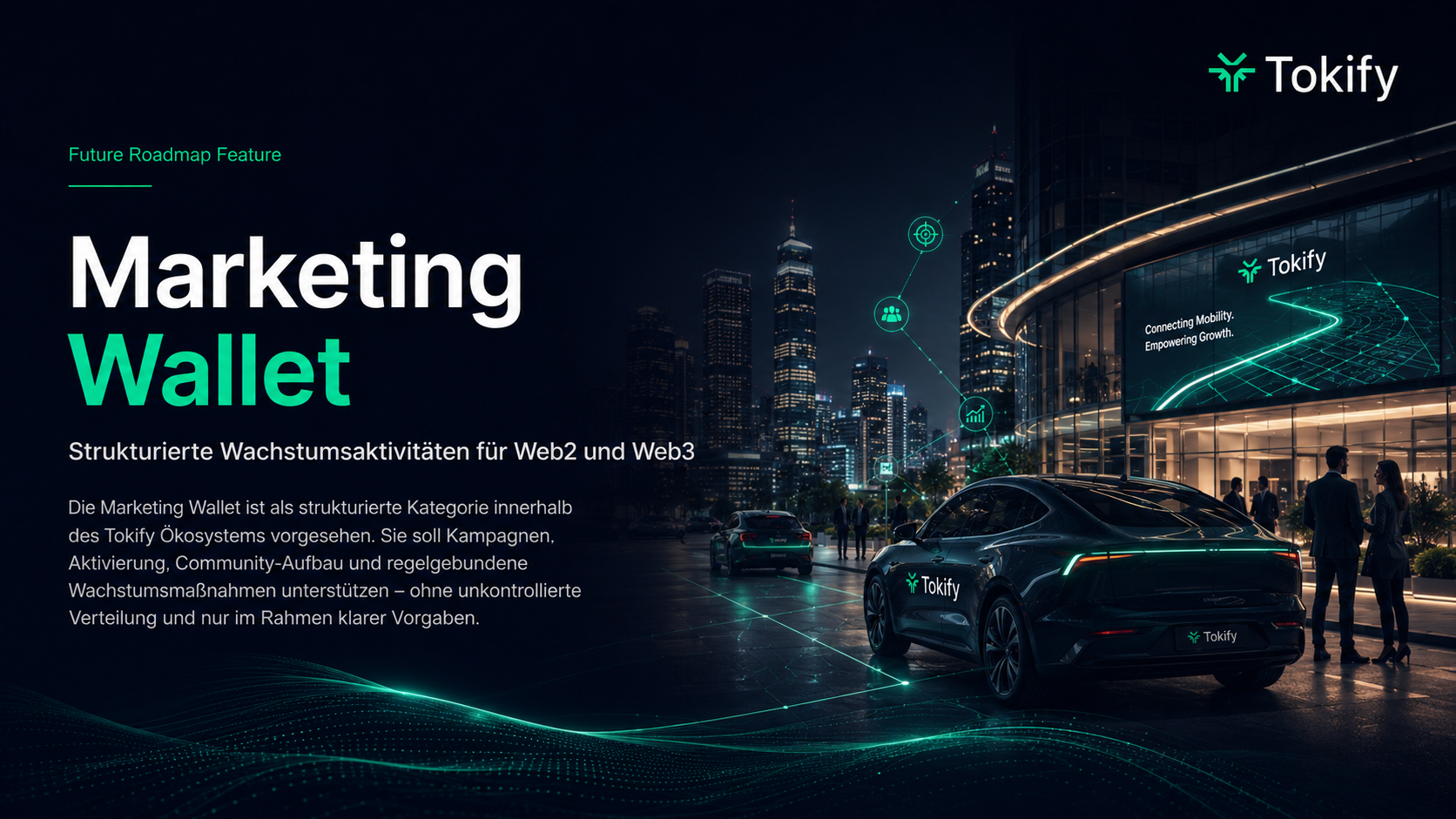 Premium Tokify marketing network connecting electric mobility campaigns across a future city